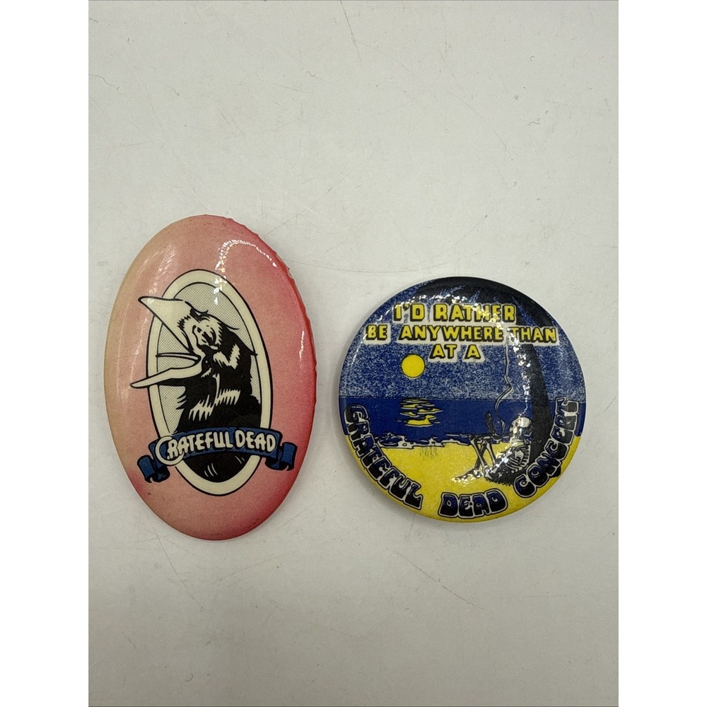 Lot Of 2 Grateful Dead Button Pin Black Crow Raven I'd Rather Be Anywhere Than